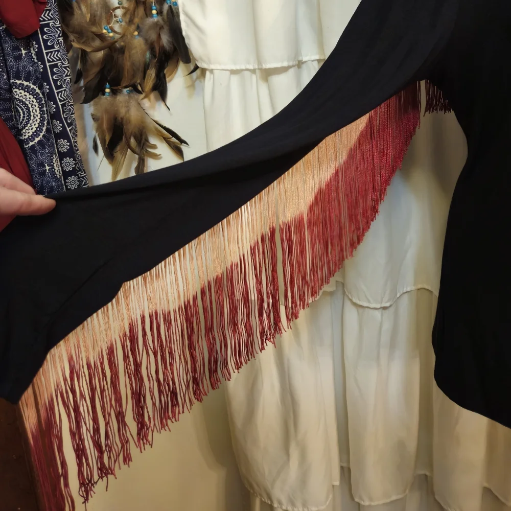 Idyllwind Free Fly Black Fringe Sleeve Top with Ombre Fringe - Picture 3 of 9